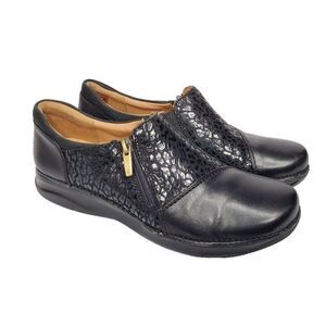 Clarks Unstructured Comfort Leather Shoes 7 M Black Animal Print Texture Zip